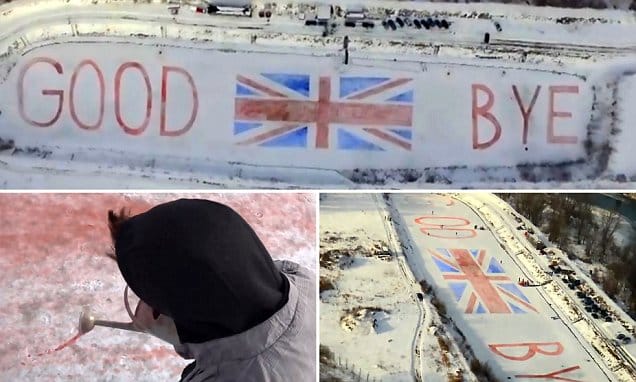 Slovakian Artists Painted a Goodbye Message on a Frozen Lake for UK Brexit