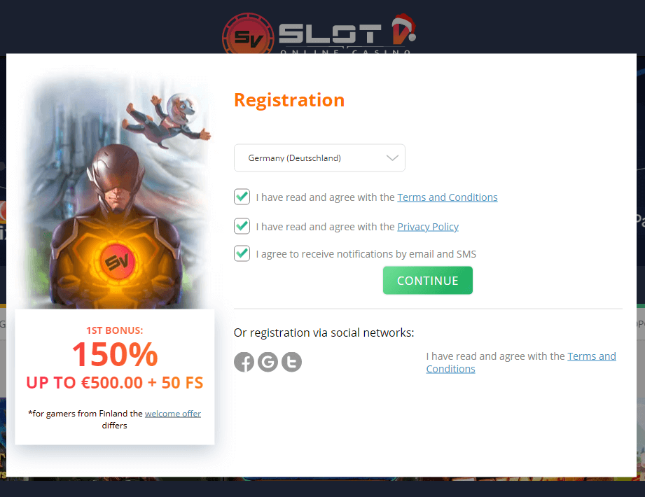 SlotV Casino Registration Process