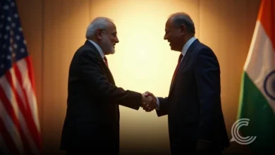 US and Indian defence ministers shake hands after signing the 10- year long defence pact.