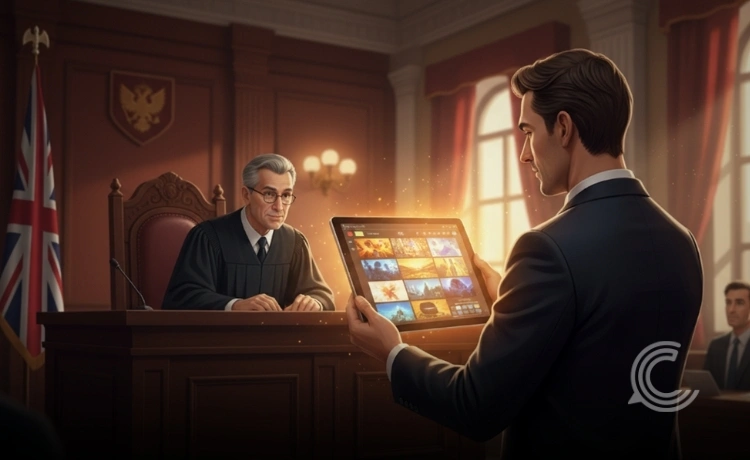 Getty Images logo beside AI-generated visuals after UK court ruling