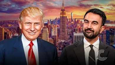 NYC mayor Mamdani and Donald Trump in political standoff graphic